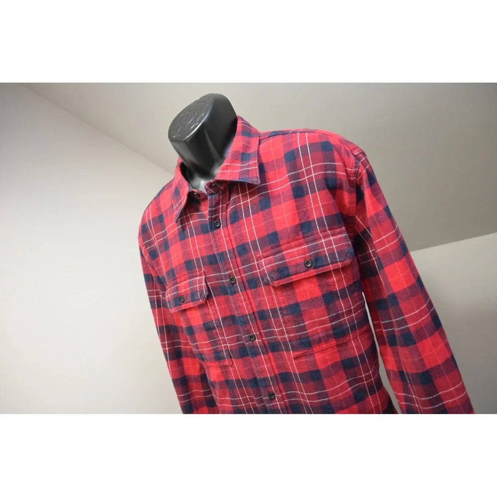 The North Face Flannel Shirt Mens XL Red Navy Blue Plaid Long Sleeve Excellent